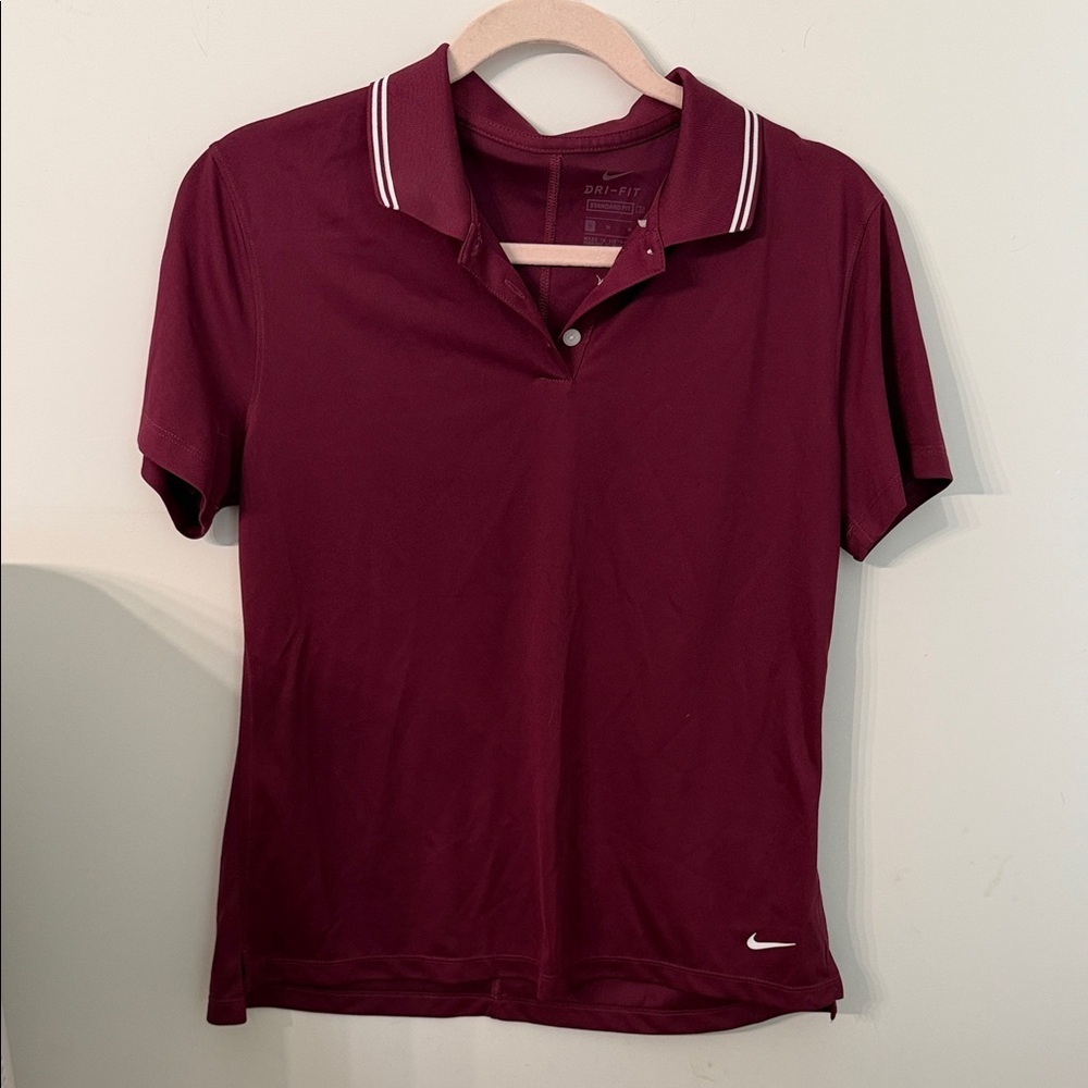 Nike Dri-FIT Burgundy Polo with White Trim size L EUC